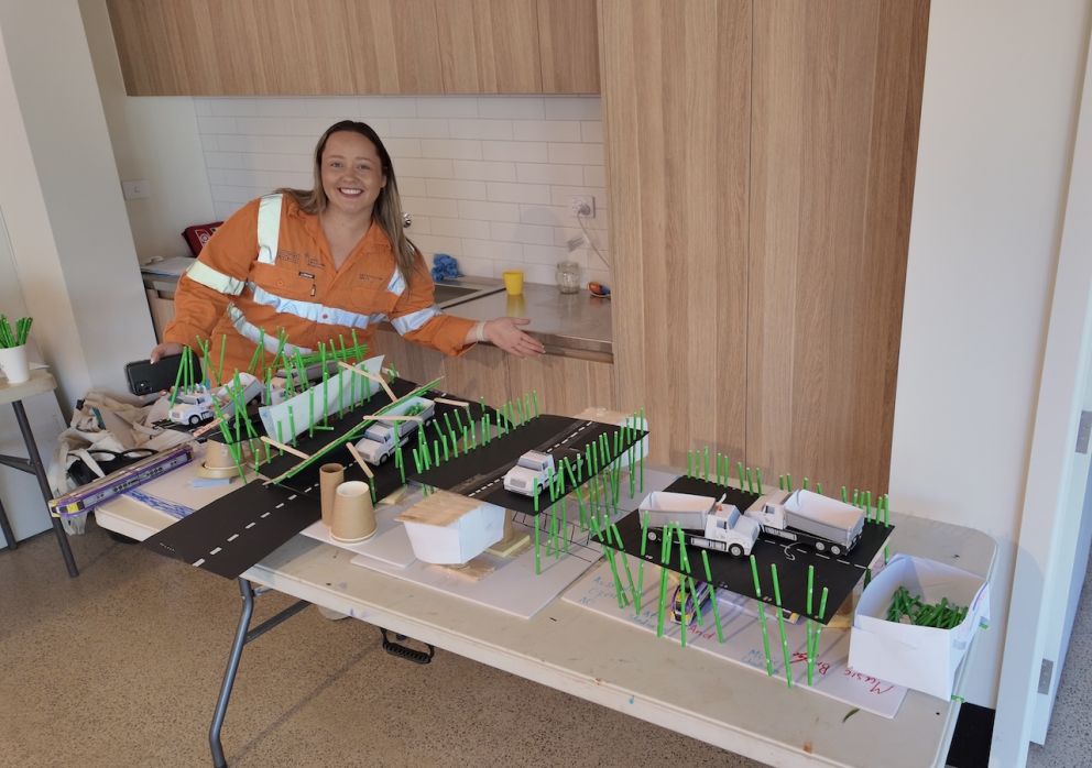 Building blocks activities involved constructing road bridges out of cardboard and green straws