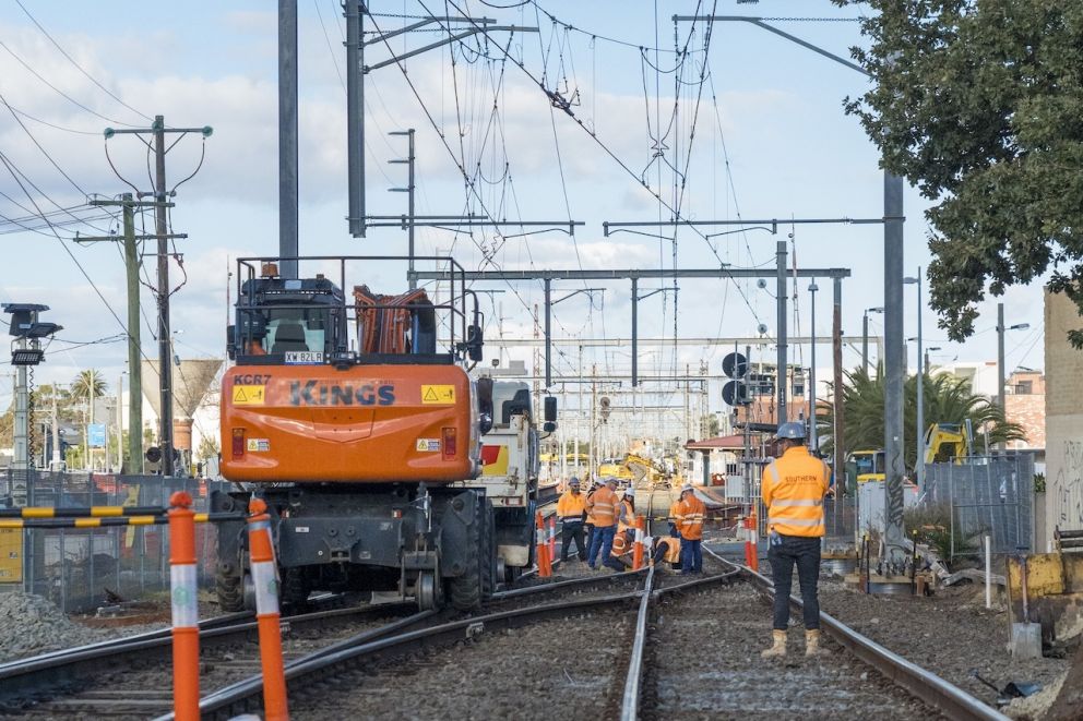 Early works take place in the rail corridor near Mordialloc Station during a construction blitz in May