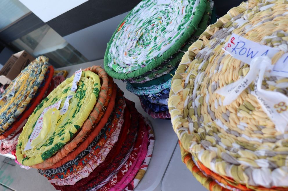 Some of the 99 woven wheels delivered by local weaving group Mordi Weavers