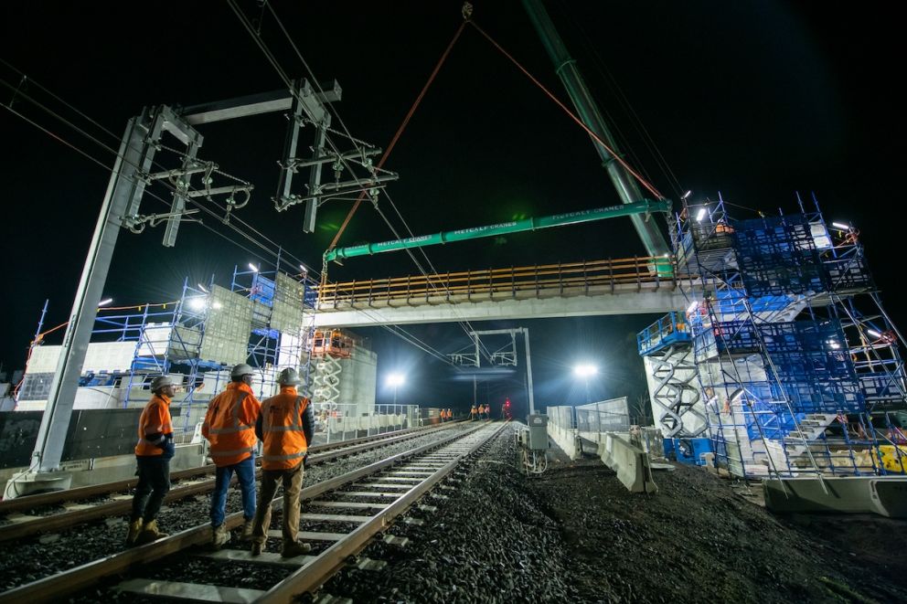 Crews worked into the early hours to complete the beam installation