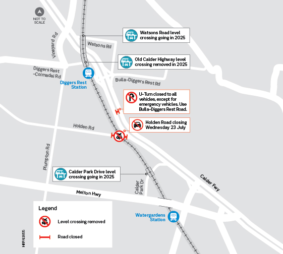 Map showing Holden Road closure from 23 July