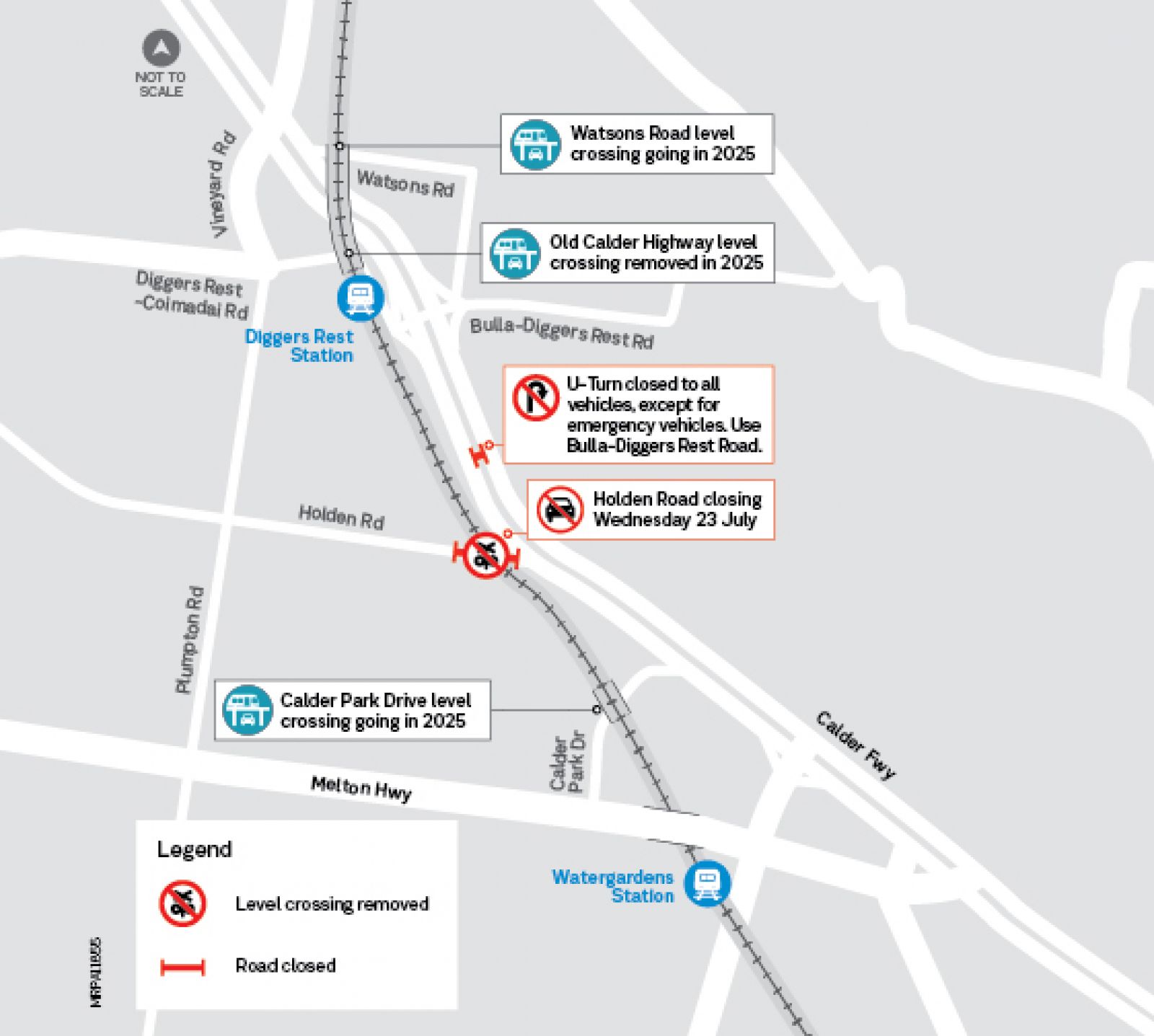 Map showing Holden Road closure from 23 July
