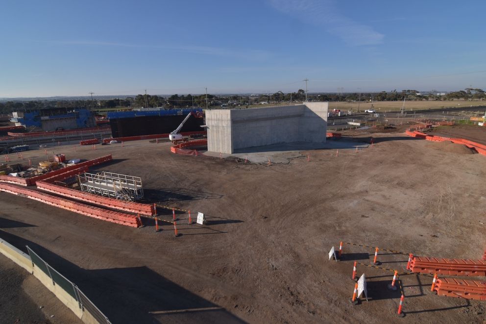 The 2 bridge piers for the new road bridge are taking shape at Hopkins Road