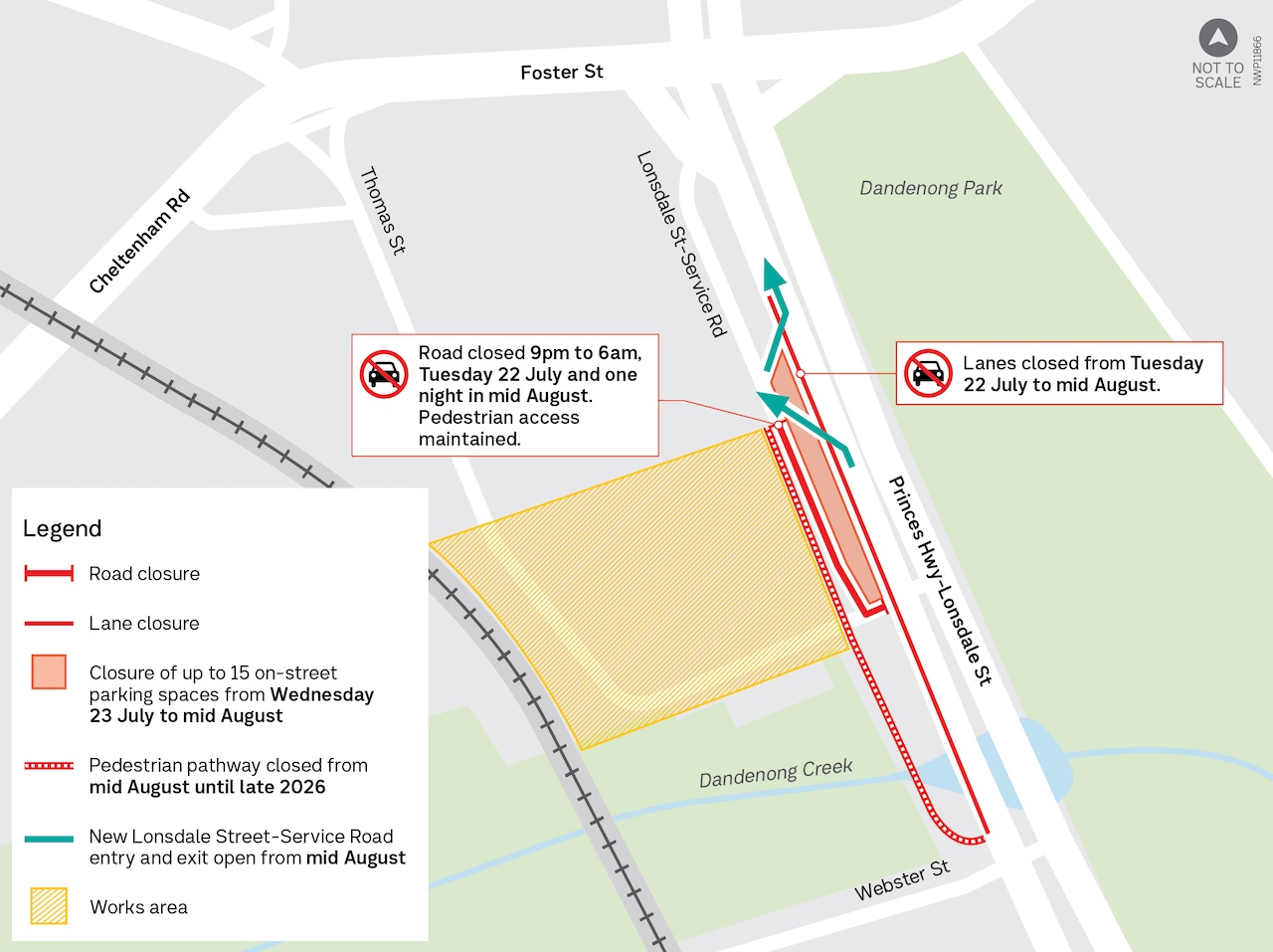 Princes Highway-Lonsdale Street Service Road works area map – July 2025