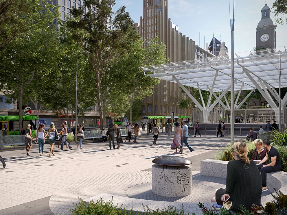Artist impression of the City Square entrance to Town Hall Station