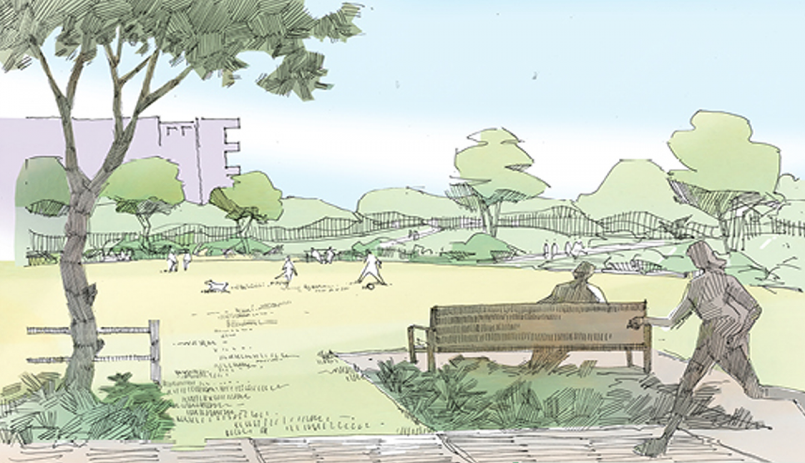 Image shows an artist impression of the open space at Sir William Fry Reserve.