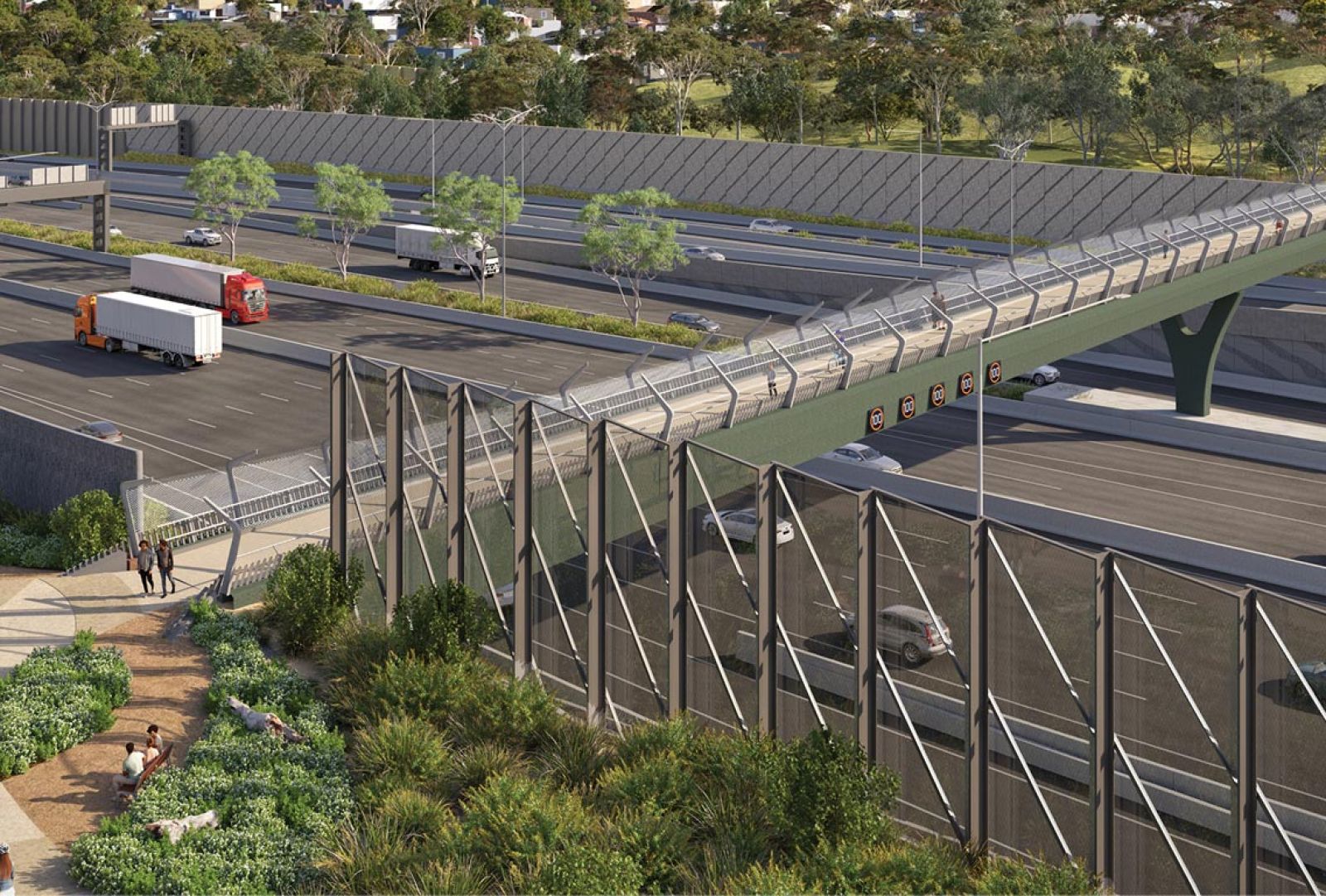 Artist's impression of new noise walls with acrylic panels for natural light near Eram Road, Box Hill North