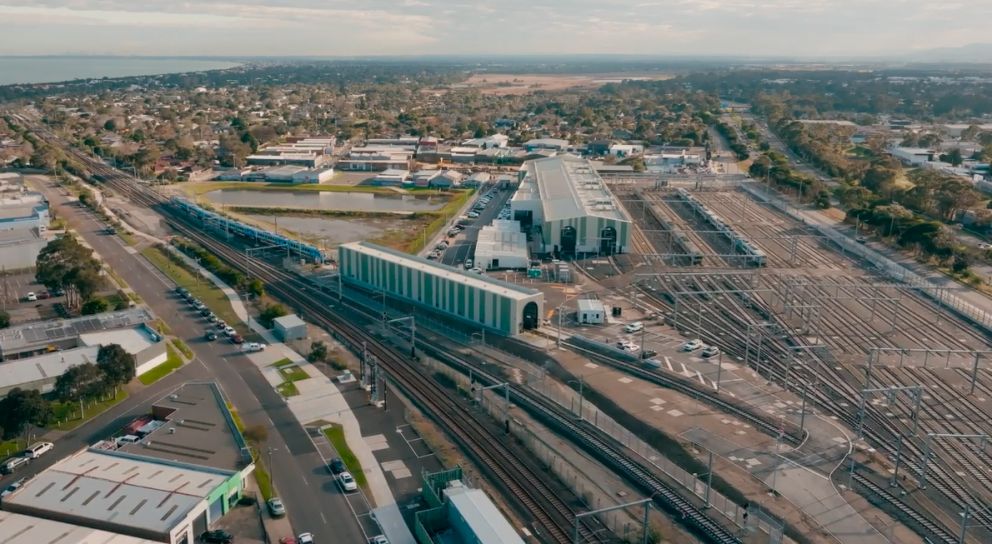 Aerial view of Kananook stabling yard looking north