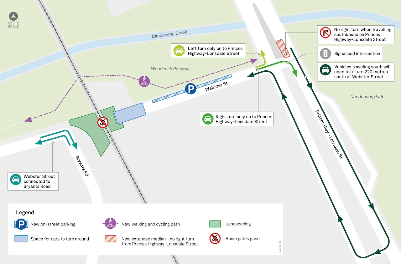 Map showing permanent changes to Webster Street once the level crossing is closed