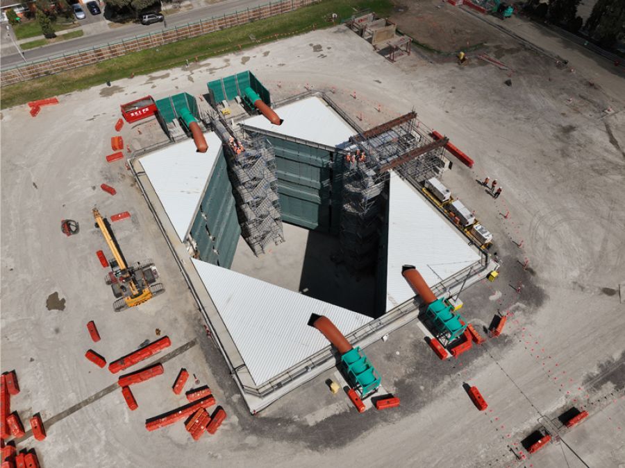 Image shows aerial view of the worksite in Burwood.