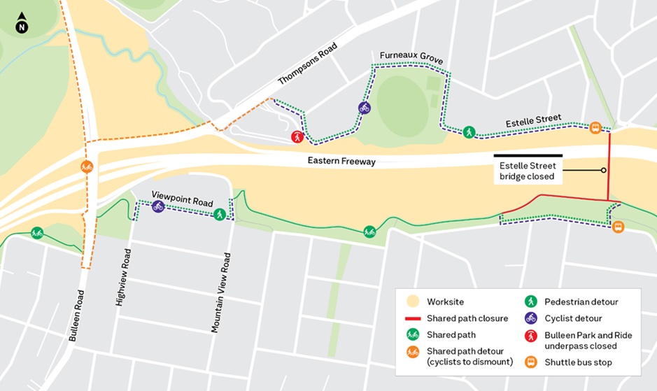 Pedestrian Estelle Street bridge detour map November