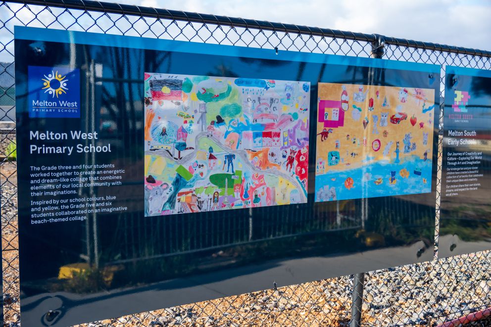 Artworks by Melton West Primary School have been installed around the Melton construction sit