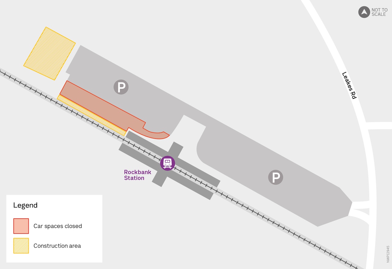Map showing car park closures at Rockbank Station