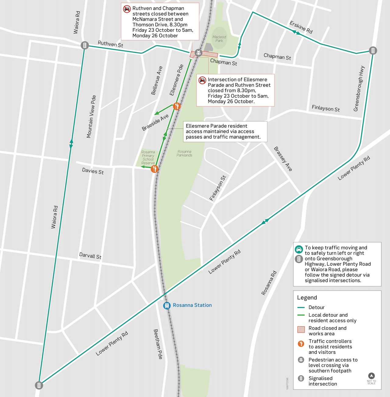 Map shpwing Ellesmere Parade, Ruthven and Chapman streets road closure