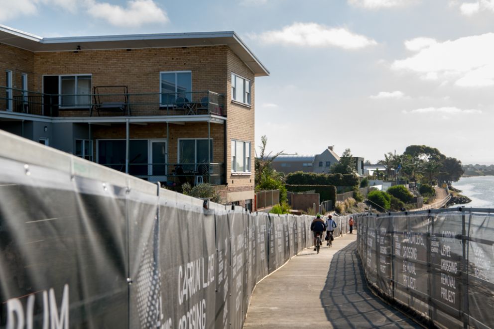 Cyclists enjoy the new ramp to the northern path along Patterson River