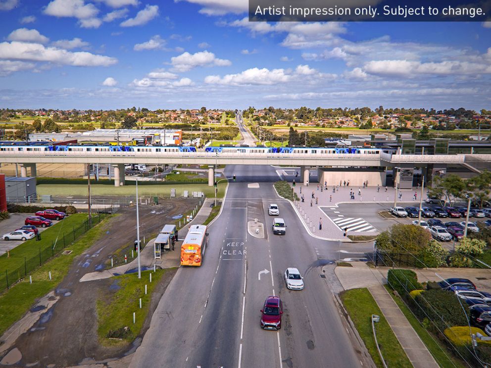Artist impression of Hallam Road under the new rail bridge.