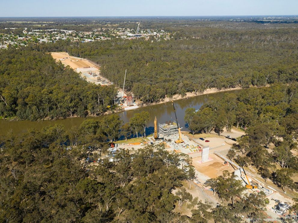 Image of the stage 3 Murray River construction with trees and nature on either side of the river