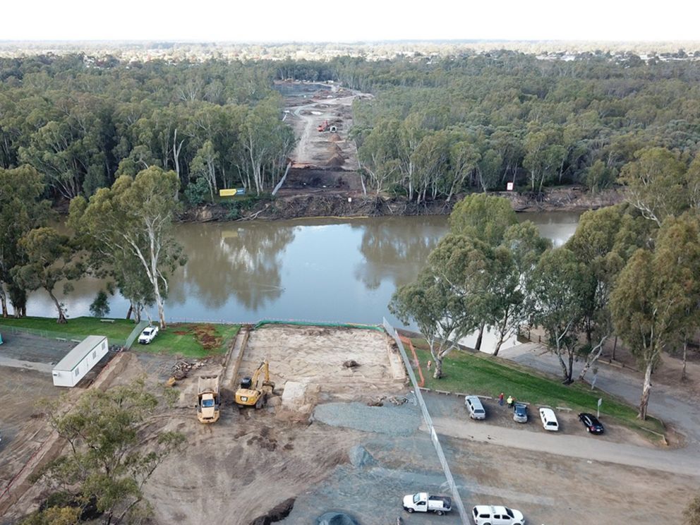 Birds eye view of the stage 3 construction over the Murray River.