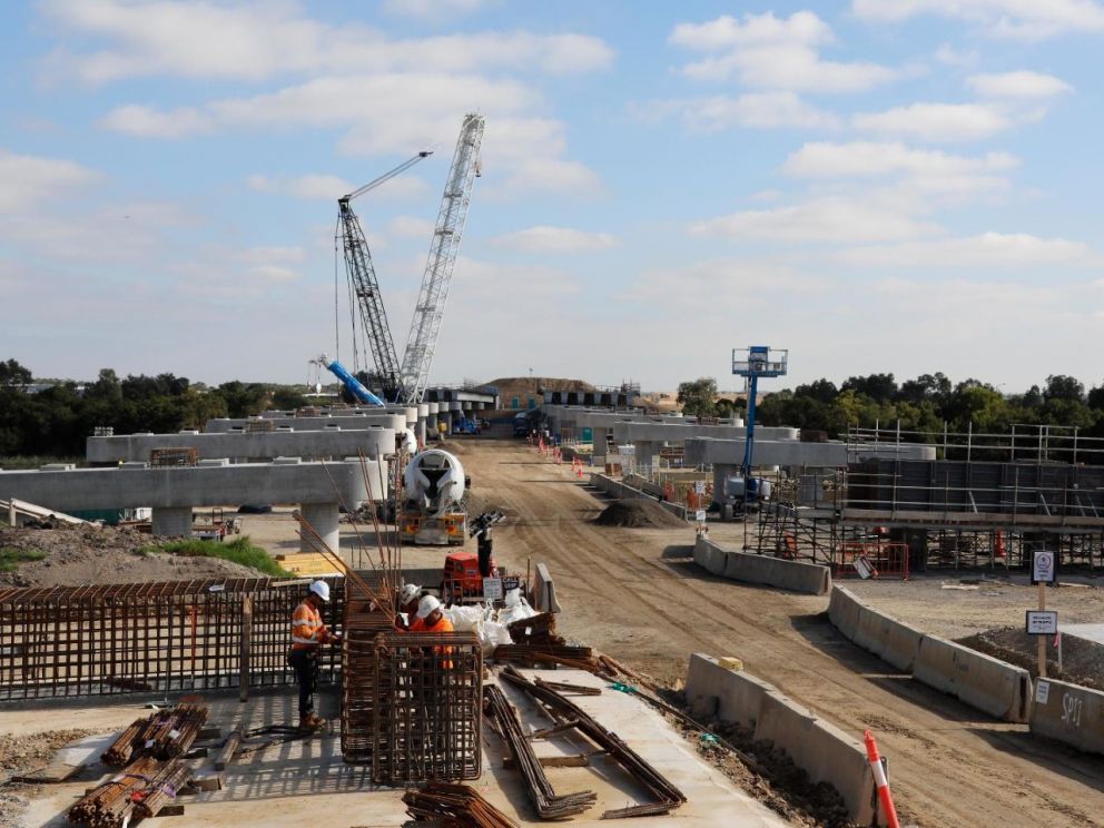 Works to finish building the bridge abutments for the southern section of the Waterways bridge