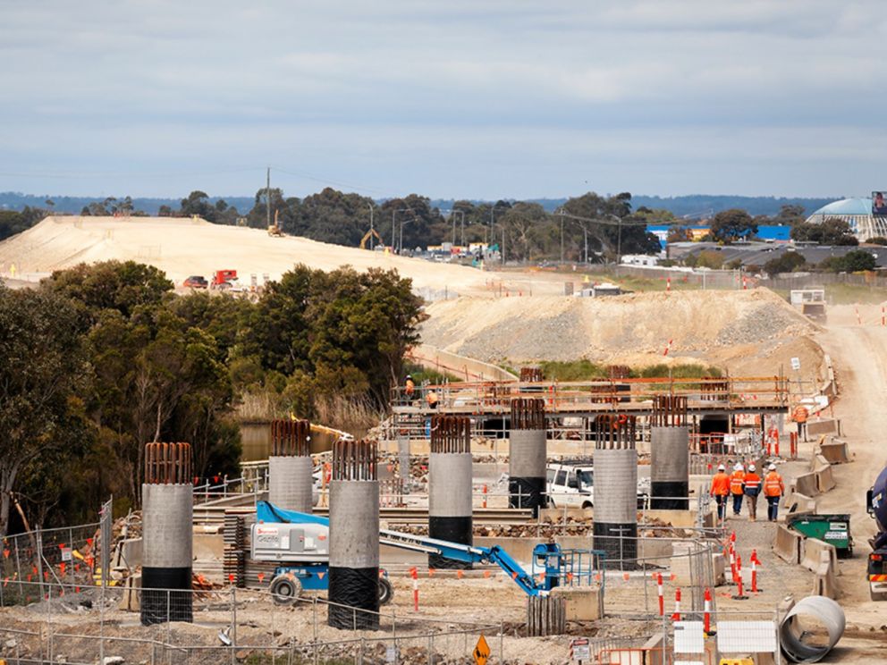 Finished installing the 63 piles needed to support the twin bridges over the Waterways wetlands