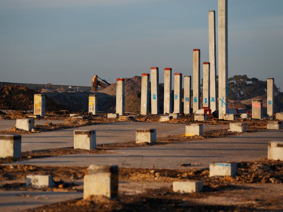 Progress on installing piles for the road over the former landfill in Dingley Village - June 2020