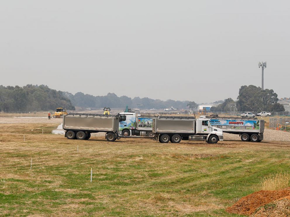 Bringing in material to build the foundations of the Freeway - January 2020