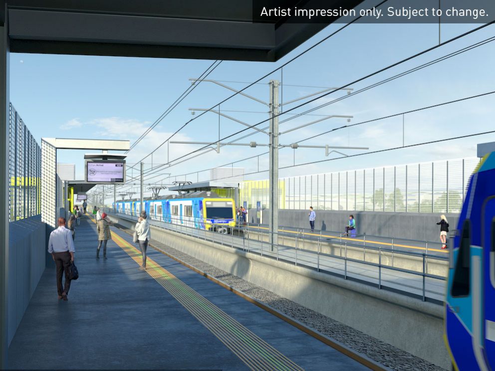 Elevated platforms at Hallam Station. Artist impression only. Subject to change.