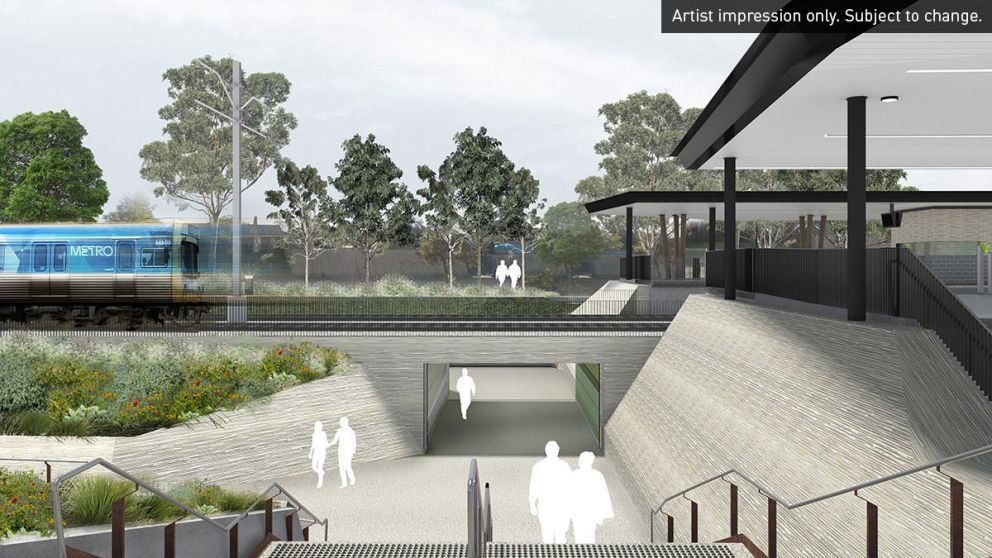 Artist impression of Merinda Park Station pedestrian underpass. Artist impression only. Subject to change.