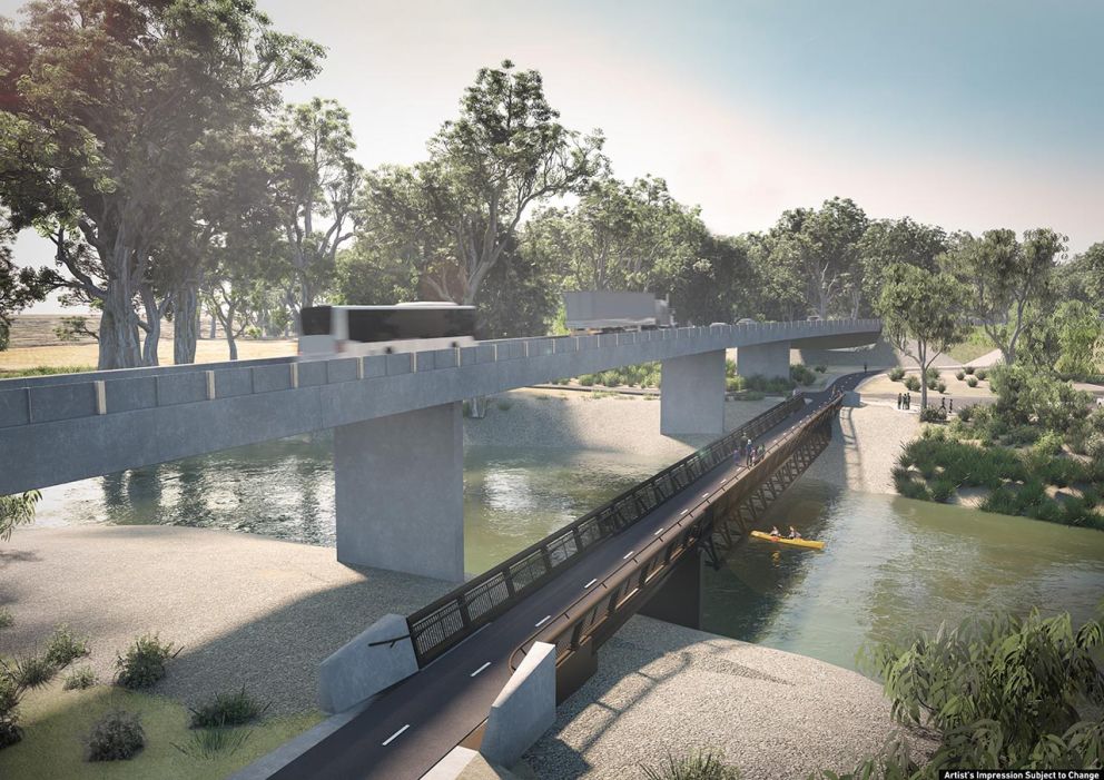 New bridge with separated shared use bridge over the Campaspe River artist’s impression subject to change