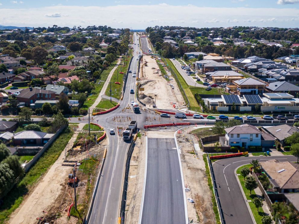 View of the work to widen O’Shea Road eastward from Skyline Way