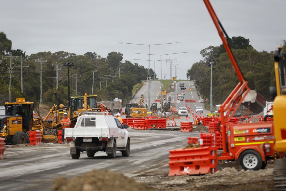 The work zone during the closure on Western Port Highway