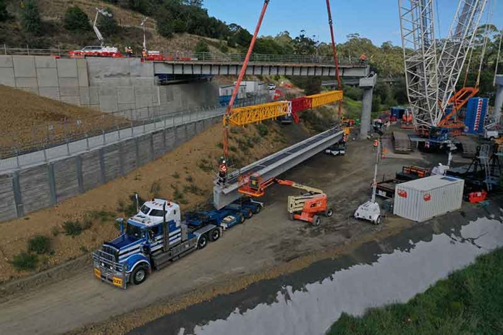 Bridge beam lifted over the Tarwin River near Minns Road intersection