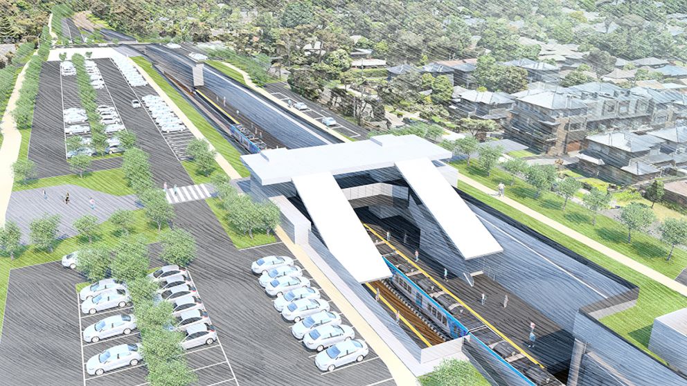 Looking west at the new Ringwood East Station. Artist impression, subject to change.