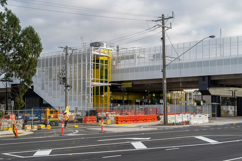 Finishing works on the new station’s second entrance on the eastern side of Hallam Road