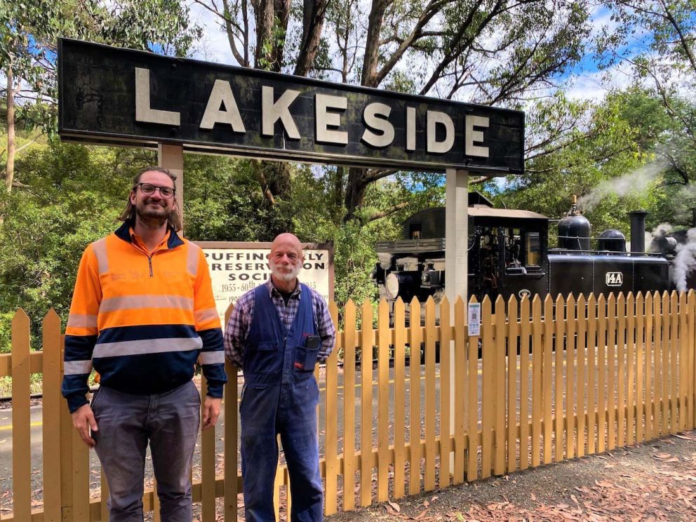 Jack Gascard, Metro Trains, and Andrew Wheatland, Puffing Billy, at Lakeside Station