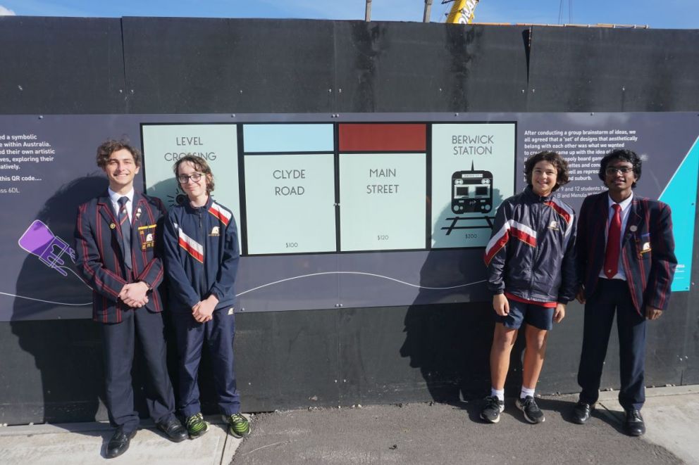 St Margaret’s Berwick Grammar students in front of their Monopoly inspired artwork