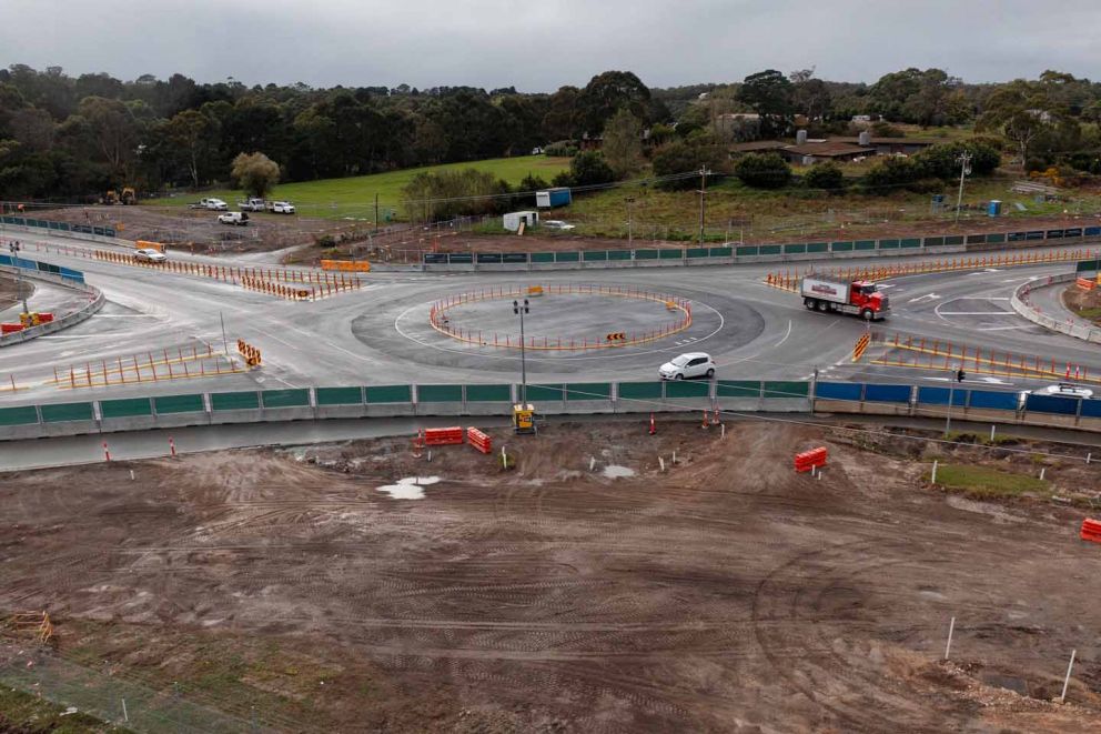 Progress behind the barriers at the Cranbourne-Frankston Road intersection