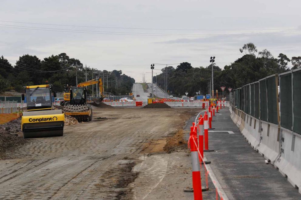 Progress behind the barriers at the Cranbourne-Frankston Road intersection