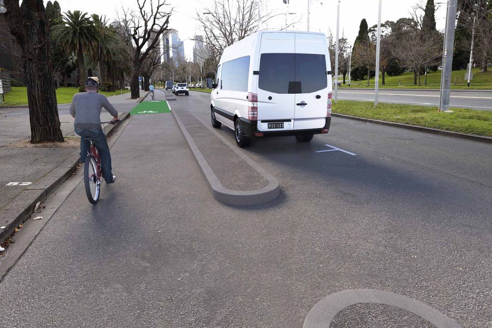 Artist Impression - St Kilda Road bike lanes approaching Coventry St