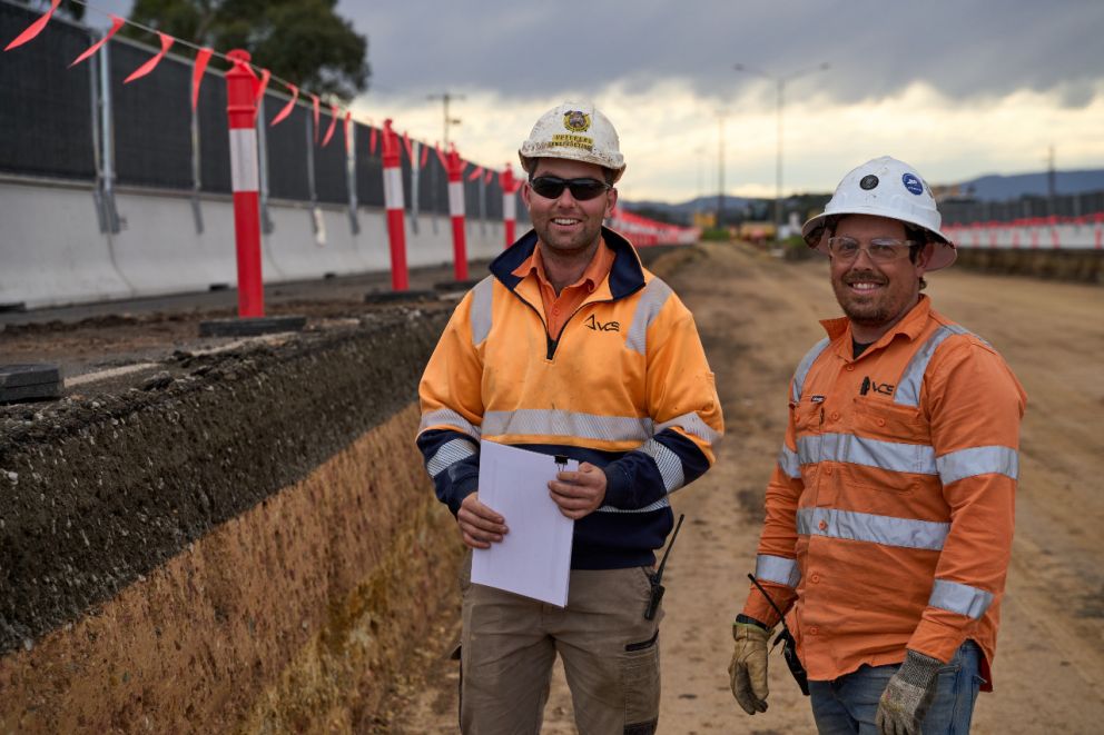 Tom and Jack from VCS inspecting the excavation of the centre median on Western Port Highway