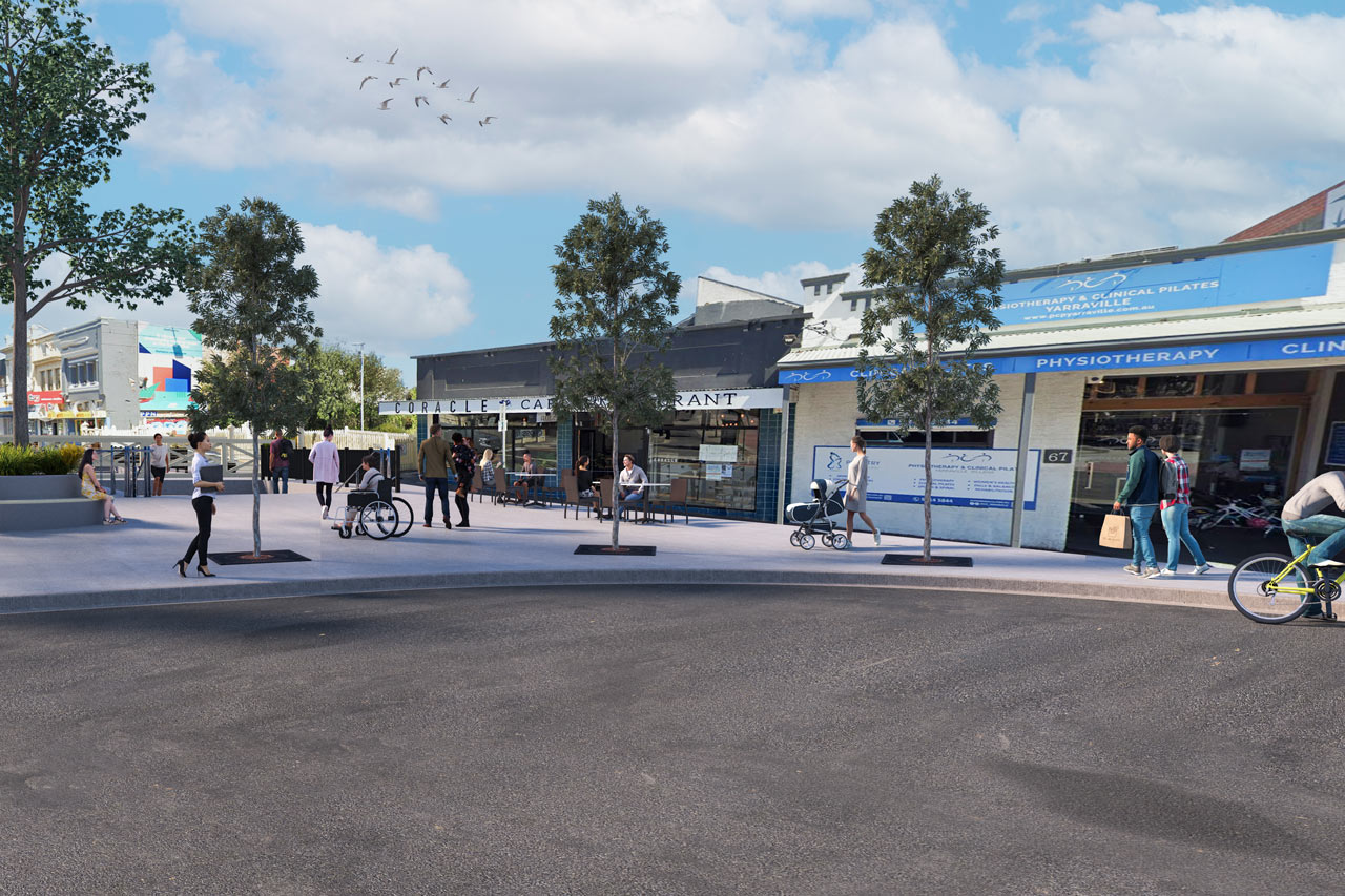 Artist impression of open plaza area at Anderson Street when closed to cars.