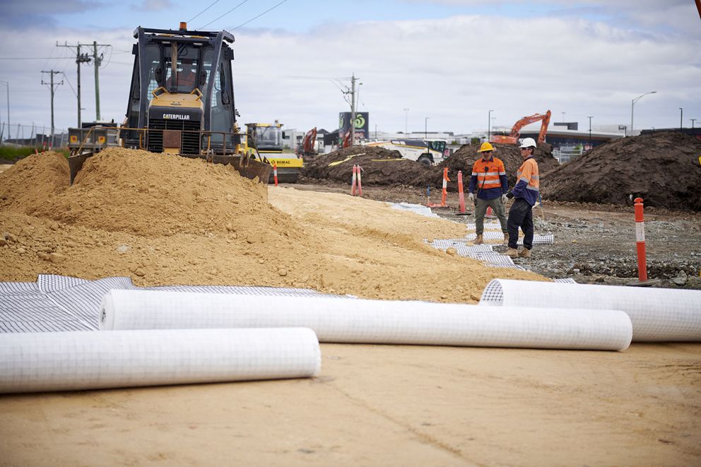 Geogrid and Type B installed to combat unsuitable material