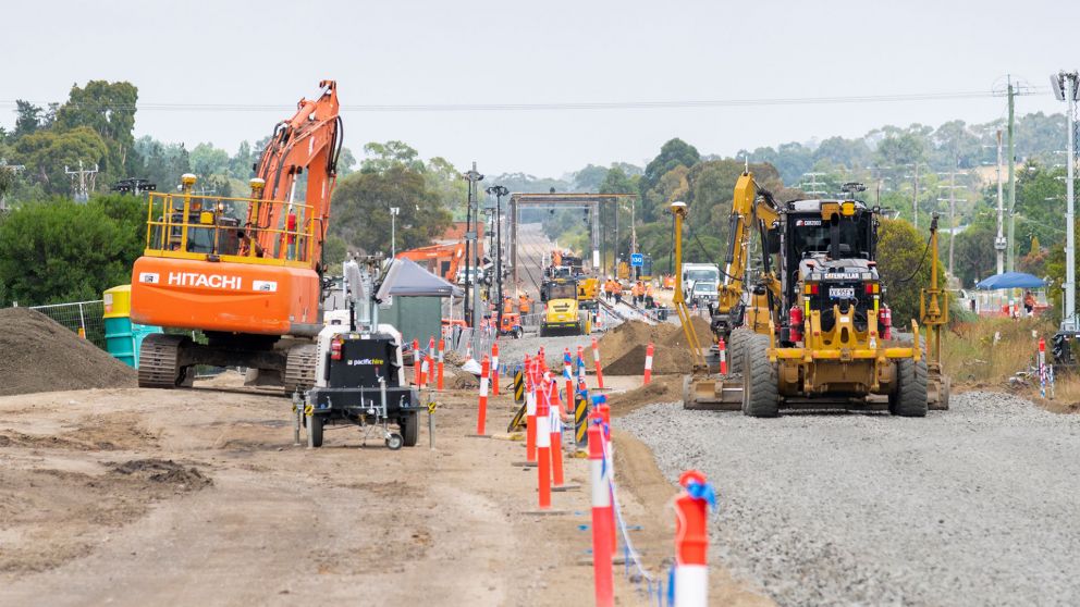 Machinery operating on the Gippsland Line Upgrade to duplicate the track