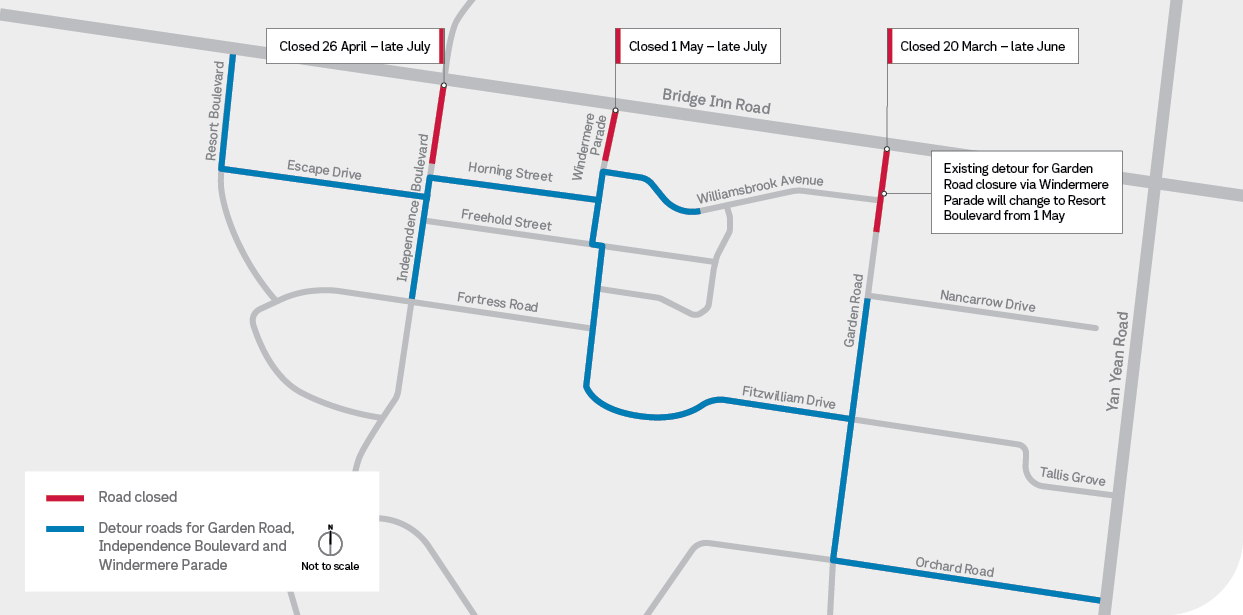 Windermere Pde Garden Rd and Independence Blvd Detour Map