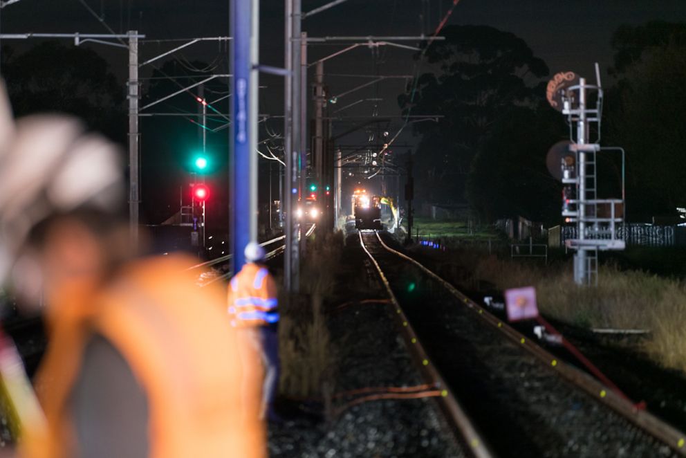 Crews worked at the level crossing and along the Cranbourne Line.