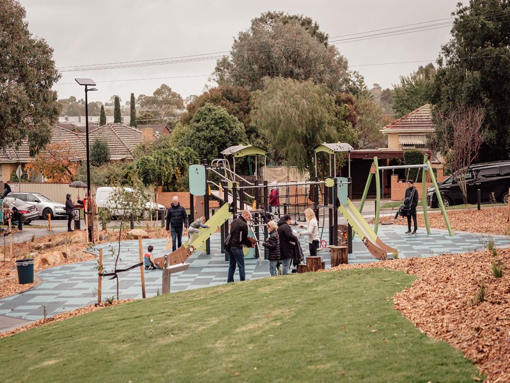 Residents enjoying the new and improved playground