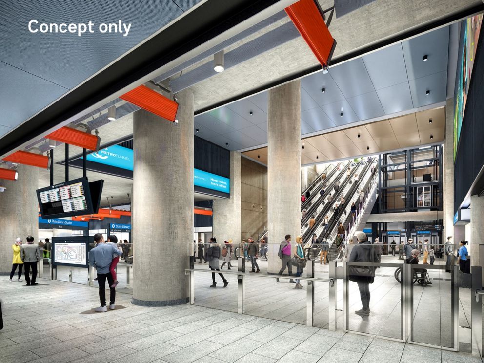 Render image of State Library Station entrance interior