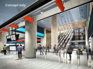 Render image of State Library Station entrance interior