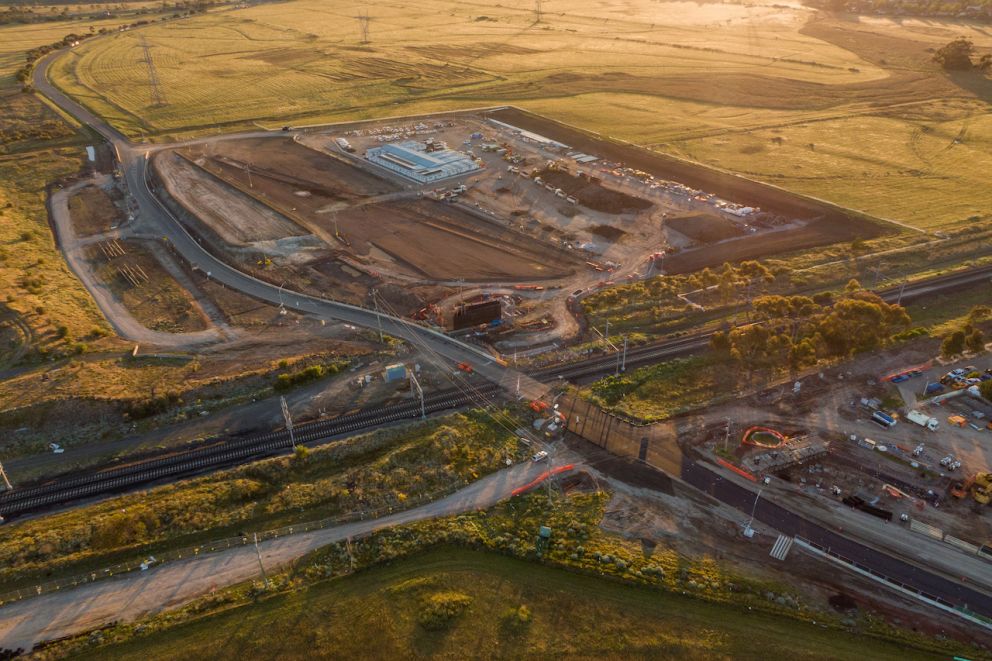 An aerial view of Calder Park Drive with the new temporary road