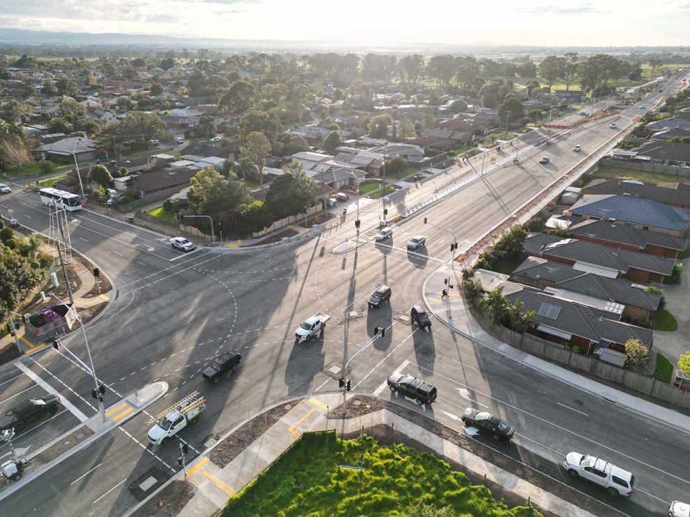 A lofty view of the recently upgraded Hall and McCormicks roads intersection